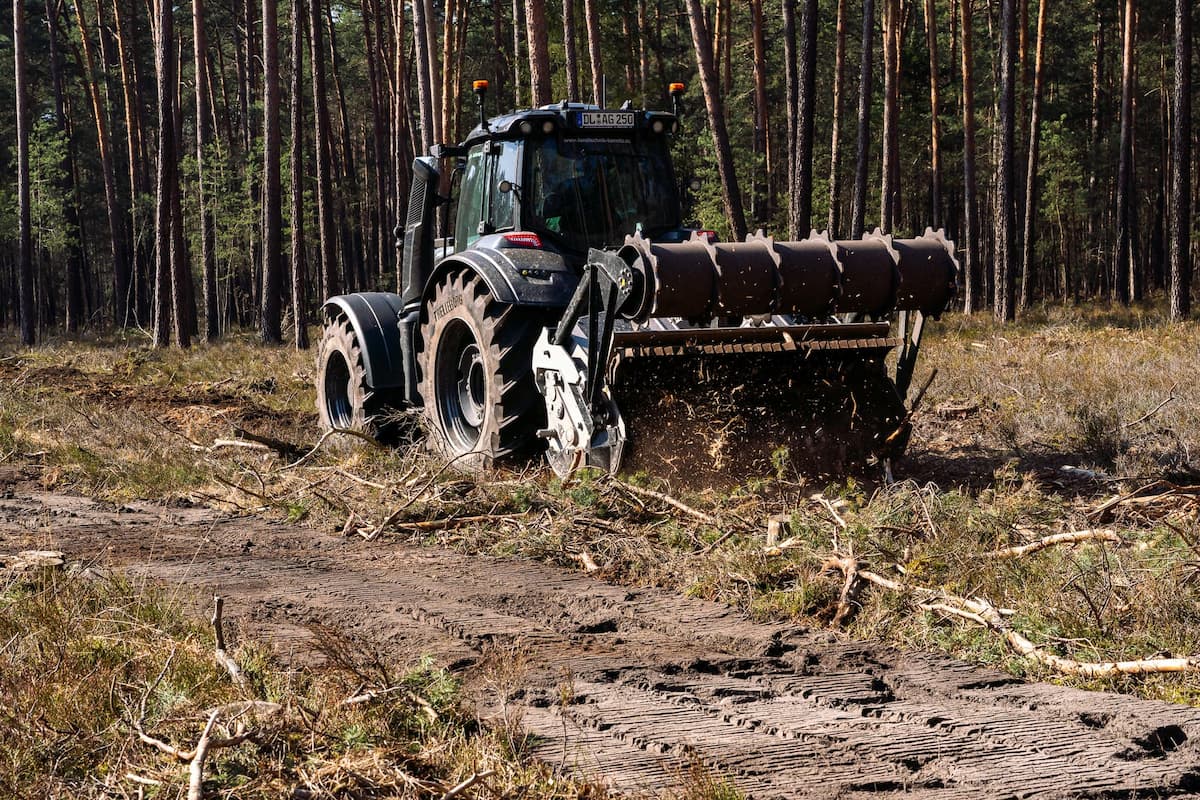 Waldboden häckseln mit Traktor